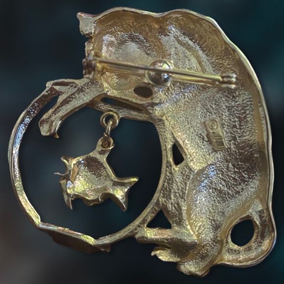 Vintage JJ Signed Cat in Fish Bowl Gold Tone Brooch - Picture 2 of 3